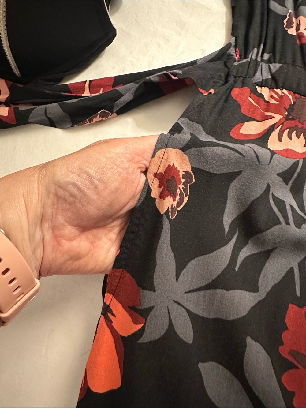 LOFT Black Whimsigoth Boho Jumpsuit with Red and Coral Floral Print - Picture 8 of 10